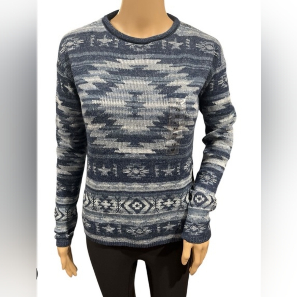 Polo RALPH LAUREN Womens Medium Knit SWEATER Blue Aztec Pattern